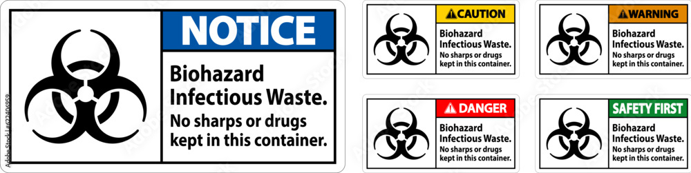 Warning Label Biohazard Infectious Waste, No Sharps Or Drugs Kept In This Container