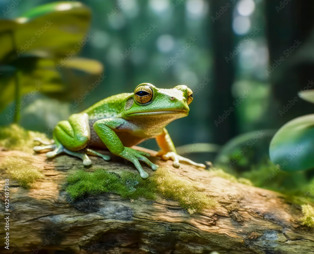 Europäischer grüner Laubfrosch ( Hyla arborea), natürliche Umgebung, Generative AI Europäischer grüner Laubfrosch ( Hyla arborea), natürliche Umgebung, Generative AI