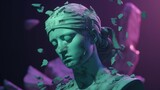 A broken head sculpture of classical style. Cracking marble female sculpture. Concept of depression. Generative AI. Illustration for banner, poster, cover, brochure or presentation.