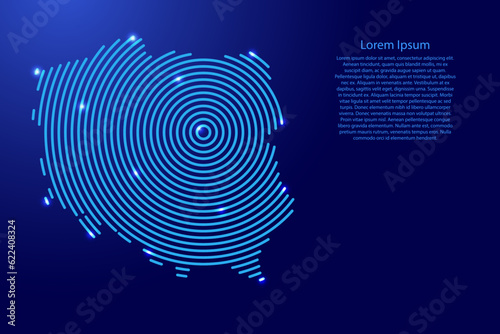 Poland map from futuristic concentric blue circles and glowing stars for banner, poster, greeting card