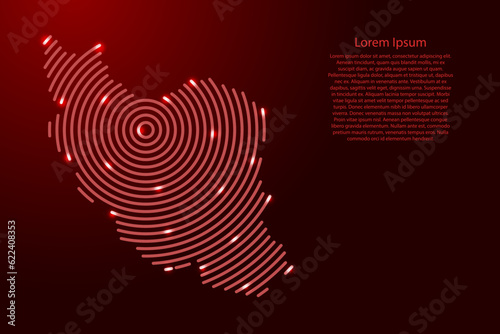 Iran map from futuristic concentric red circles and glowing stars for banner, poster, greeting card