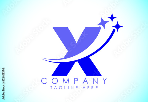 Initial alphabet X with swoosh and star sign. Shooting star logo design vector template for business and company identity
