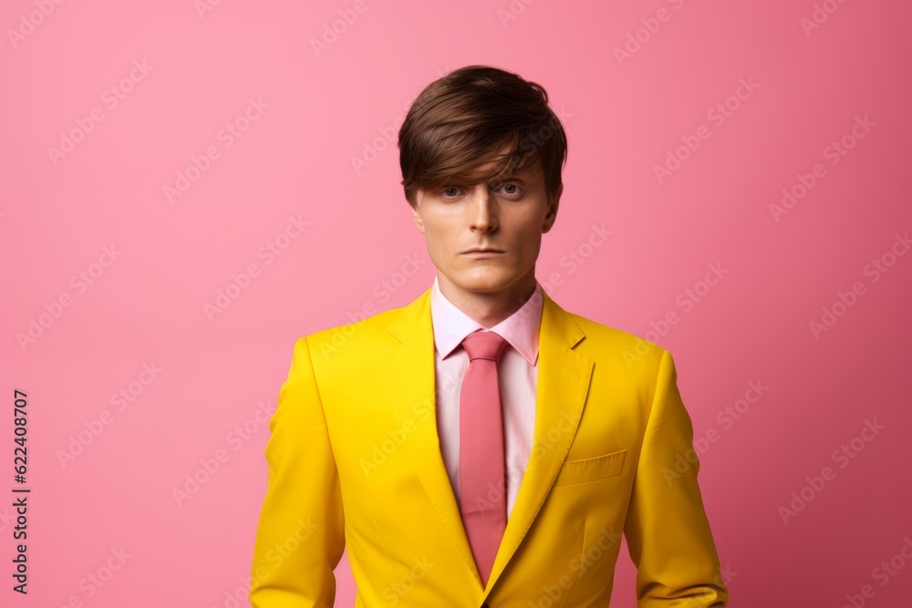Confident handsome Caucasian stylish rich man professional guy male model in trendy yellow suit successful businessman CEO isolated against pink wall background backdrop style fashion business success Confident handsome Caucasian stylish rich man professional guy male model in trendy yellow suit successful businessman CEO isolated against pink wall background backdrop style fashion business success