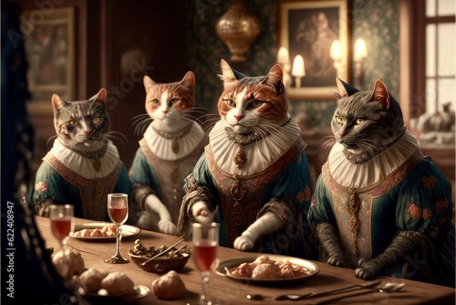 Elizabethan Cats at Banquet