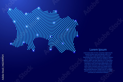 Jersey map from futuristic concentric blue circles and glowing stars for banner, poster, greeting card
