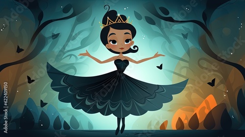 cute Halloween princess wearing beautiful gown walking in autumn forset, Generative Ai photo