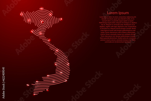 Vietnam map from futuristic concentric red circles and glowing stars for banner, poster, greeting card