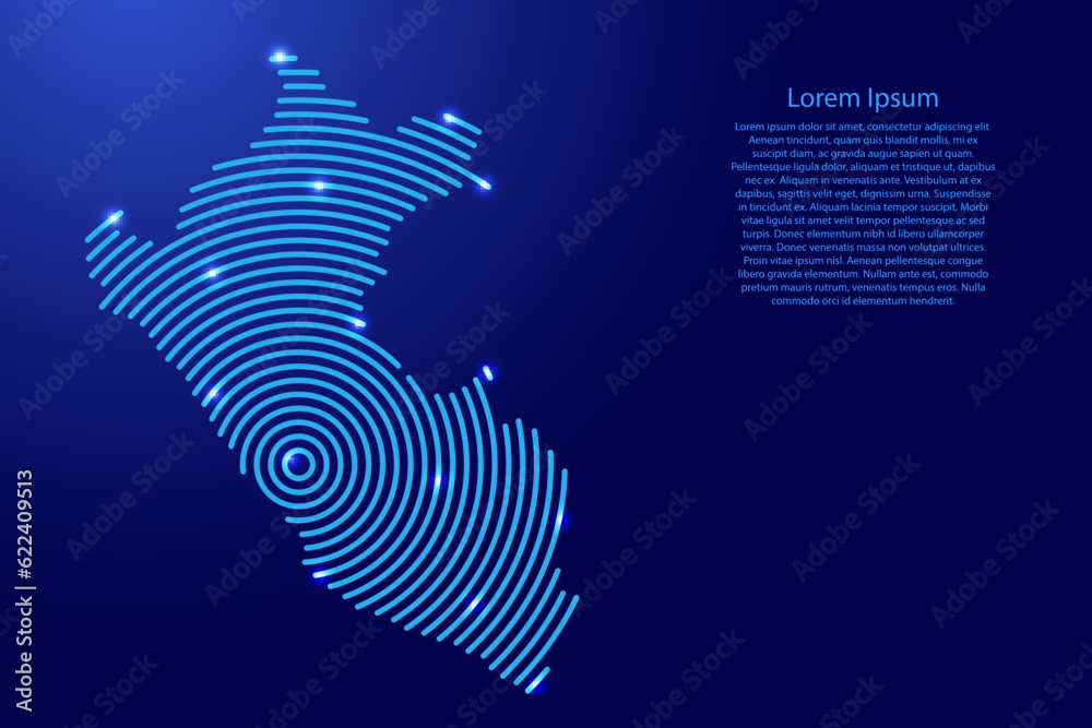 Peru map from futuristic concentric blue circles and glowing stars for banner, poster, greeting card Peru map from futuristic concentric blue circles and glowing stars for banner, poster, greeting card