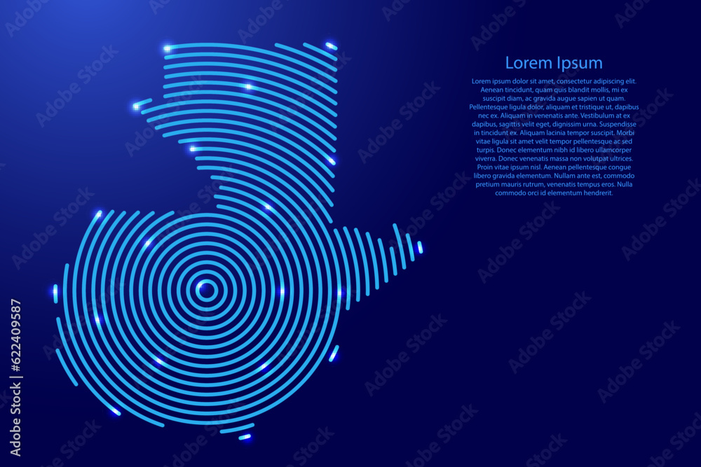 Guatemala map from futuristic concentric blue circles and glowing stars for banner, poster, greeting card Guatemala map from futuristic concentric blue circles and glowing stars for banner, poster, greeting card