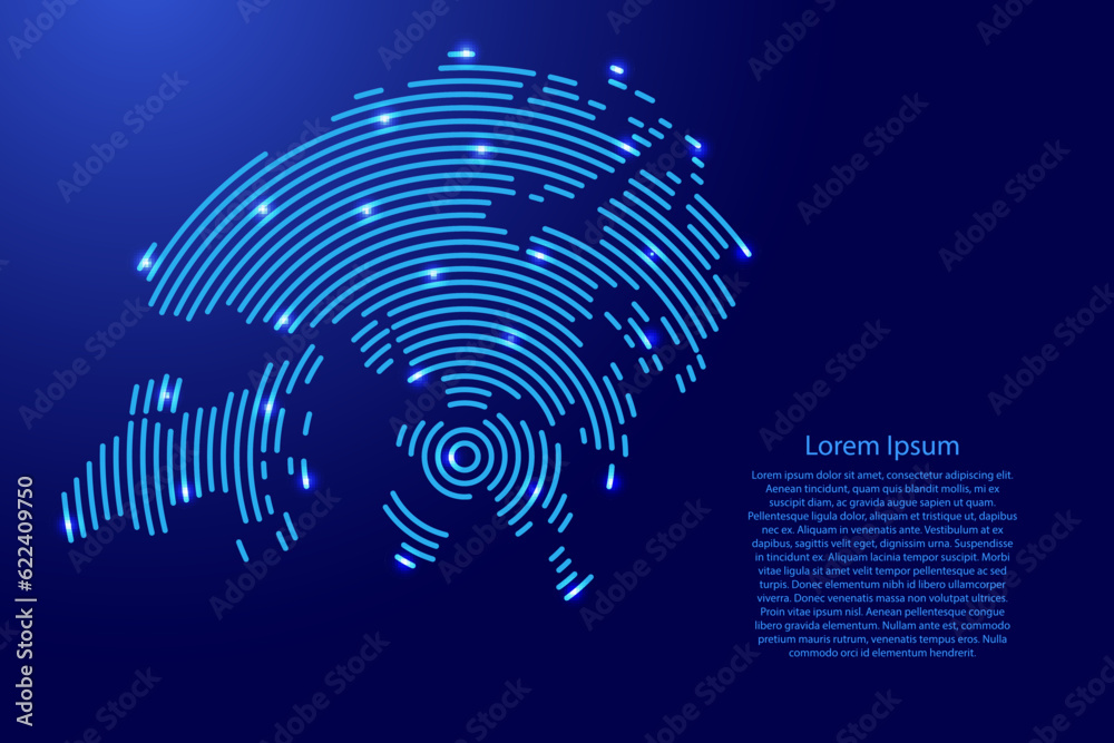 Hong Kong map from futuristic concentric blue circles and glowing stars for banner, poster, greeting card Hong Kong map from futuristic concentric blue circles and glowing stars for banner, poster, greeting card
