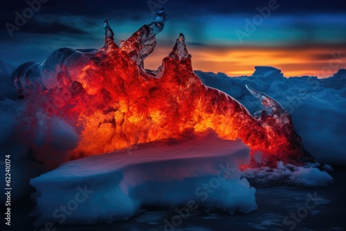 Fiery tones of the flames juxtaposed with the cool blue hues of the ice. Generative AI