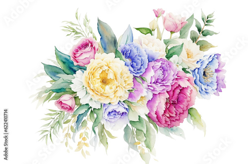 Watercolor flowers, wedding bouquet isolated transparent background 