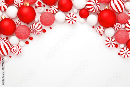 festive christmas background with candy cane and baubles, in the style of red. Generative AI