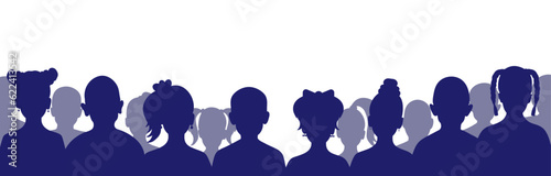 Group of children in auditorium, silhouette. Kids spectators. Vector illustration