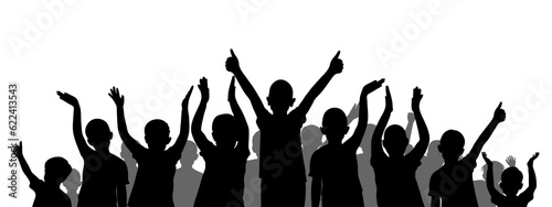 Cheerful group of boys children. Silhouettes of happy kids. Vector illustration