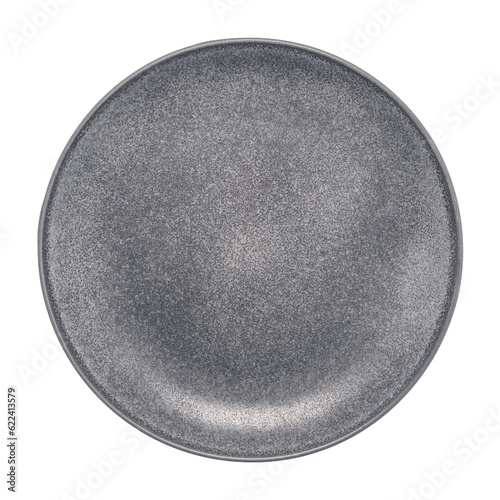 Gray ceramic plate isolated on white background.