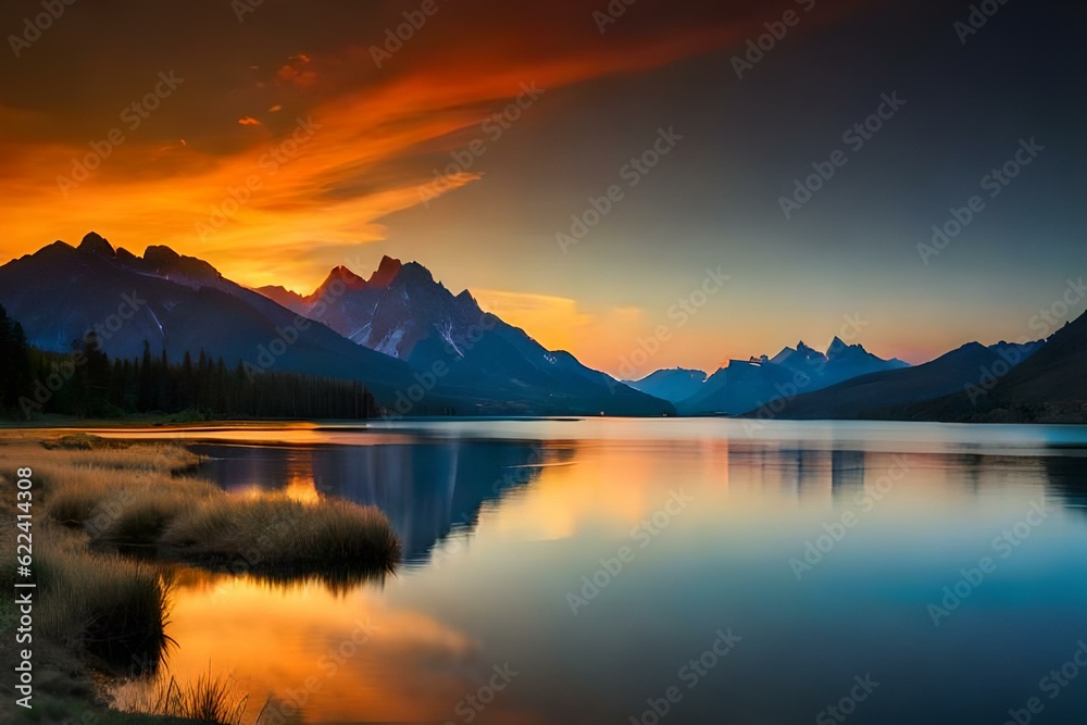 sunrise over the lake generated Ai 