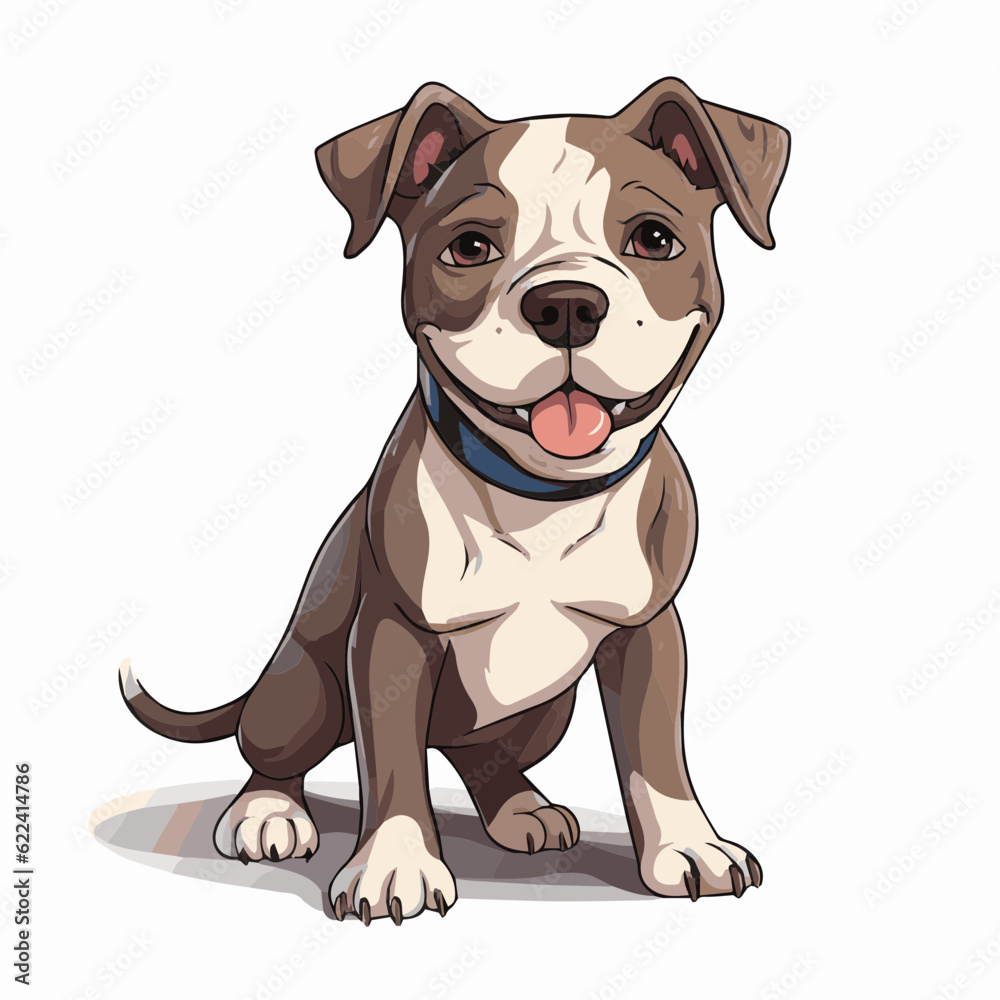 simple cartoon clipart pitbull dog white background