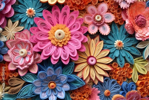 Floral pattern in the technique of quilling. Papercraft, hobby concept. Generative AI
