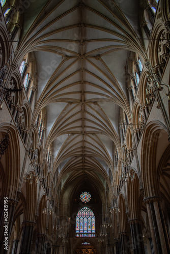 decorated stain glass windows corridor archway 