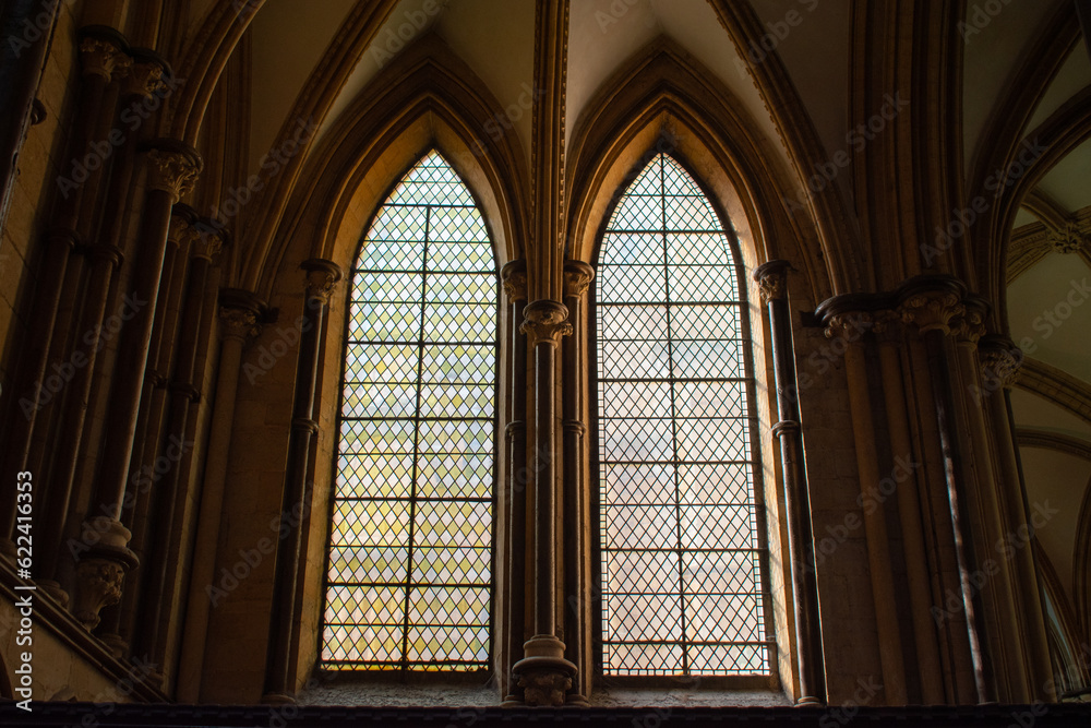 decorated stain glass windows corridor archway decorated stain glass windows corridor archway