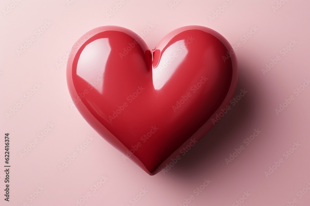 photo of red heart on white and pink background Valentines day concept. generative ai