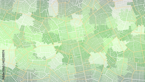 Green city area, background map, streets. Skyline urban panorama. Cartography illustration. Abstract transportation background, streetmap. Widescreen proportion, digita design streetmap. Vector