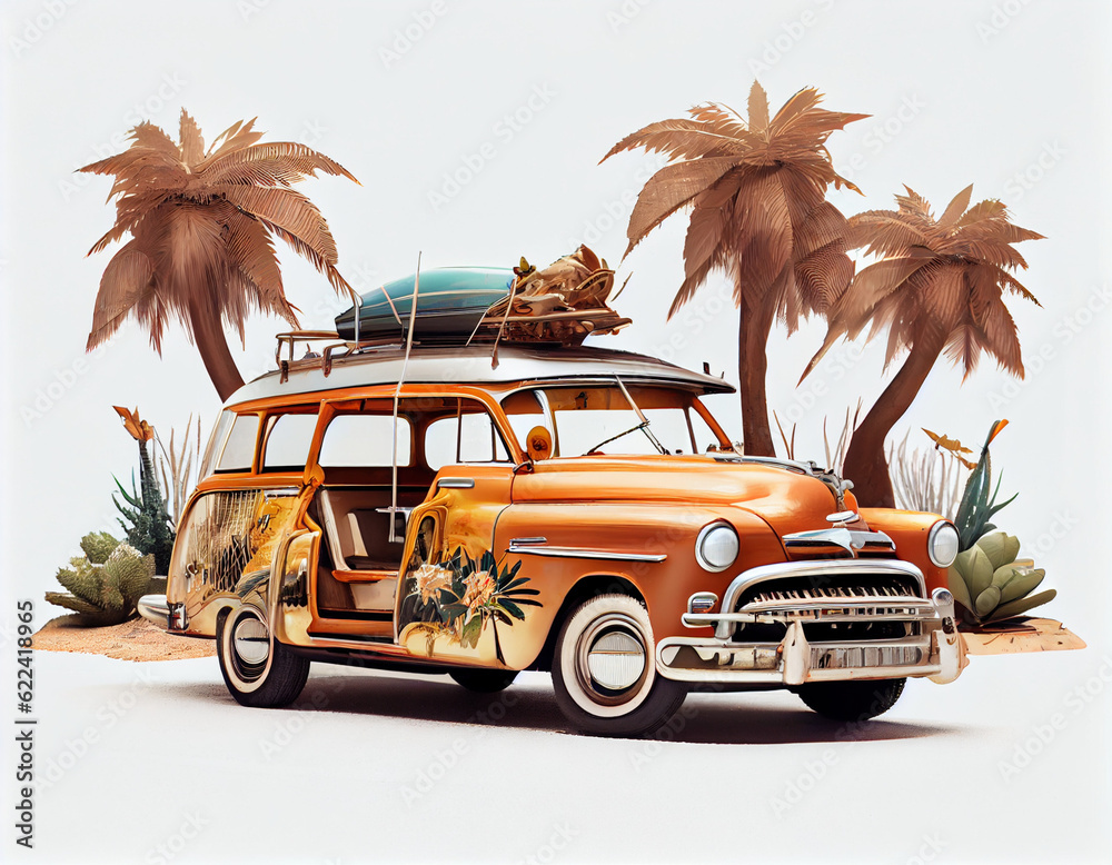 Summer vacation concept. vintage cars travel in summer