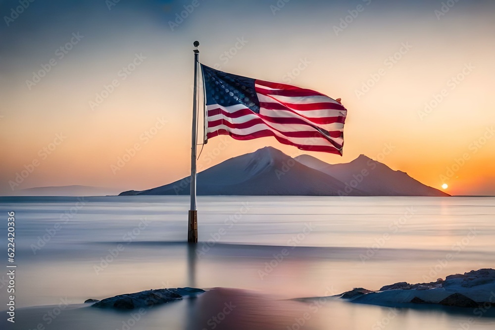 flag at sunset