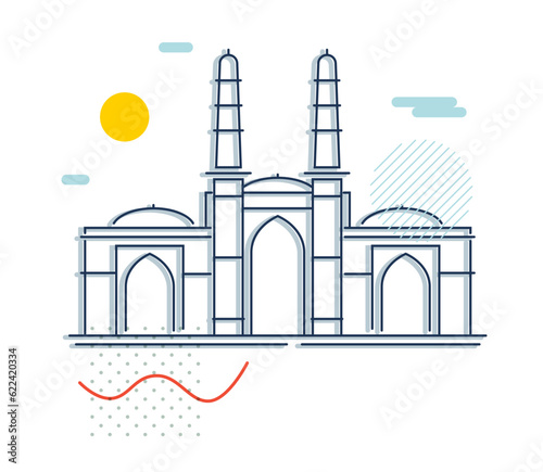 Ahmedabad City - Jhulta Minara Sidi Bashir Mosque -  Icon Illustration photo
