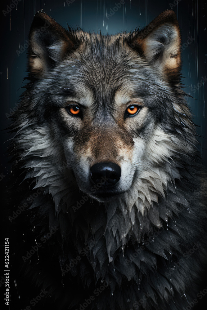 wolf portrait dramatic lighting,ai generative.