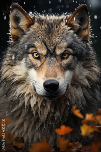 wolf portrait dramatic lighting ai generative.