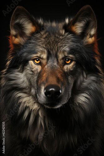 wolf portrait dramatic lighting,ai generative.