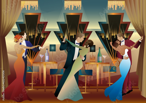 Dancers in the ballroom. Evening in a restaurant, cafe, bar, etc.