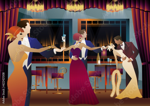 Dancers in the ballroom. Evening in a restaurant, cafe, bar, etc.