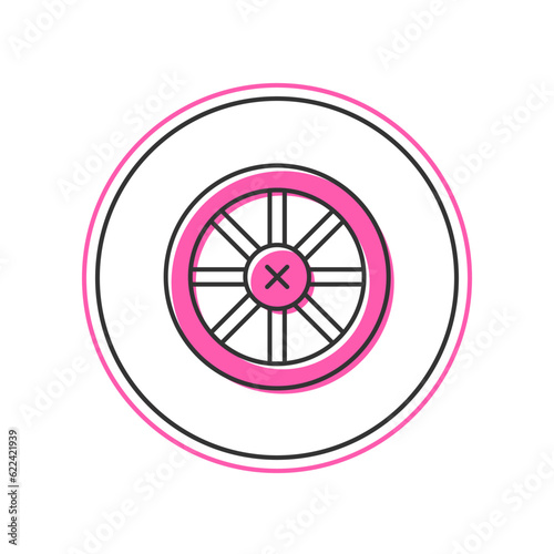 Filled outline Old wooden wheel icon isolated on white background. Vector