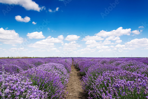 Beautiful lavender field with cloudy sky