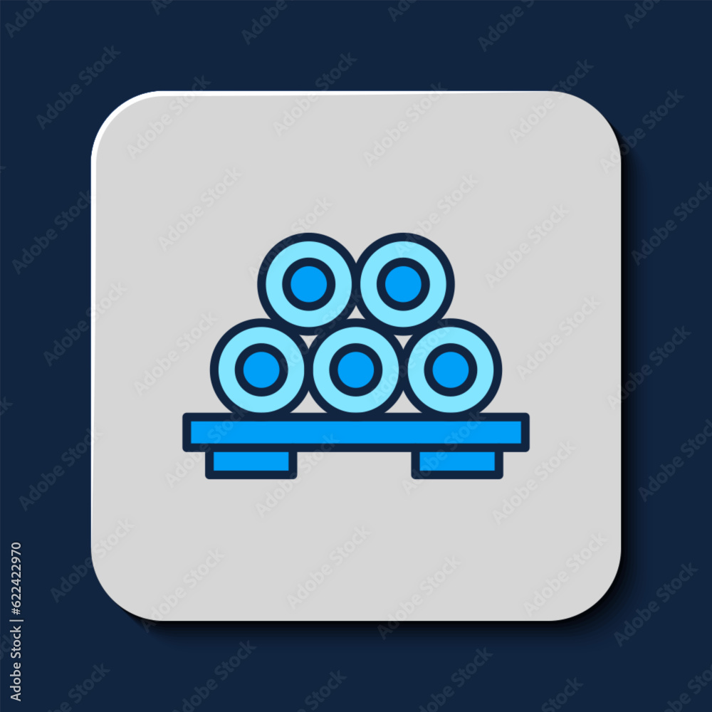 Filled outline Sushi on cutting board icon isolated on blue background. Asian food sushi on wooden board. Vector