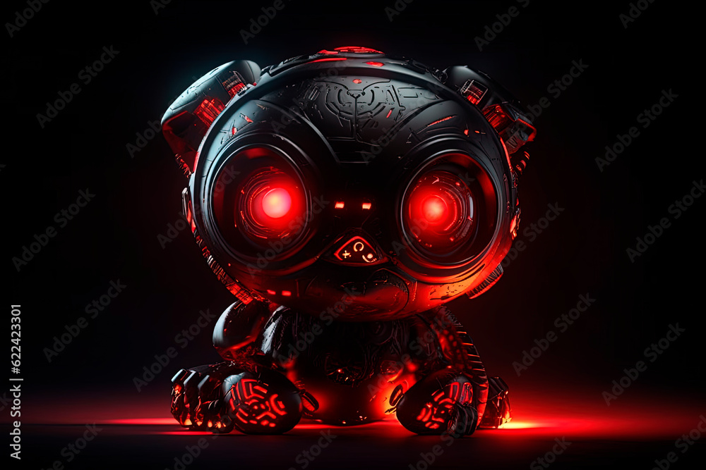 A toy robot with red eyes. Generative AI A toy robot with red eyes. Generative AI
