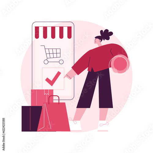 Order processed abstract concept vector illustration. Order confirmed, purchase process finished, booking details processed, online store notification, confirmation page abstract metaphor.