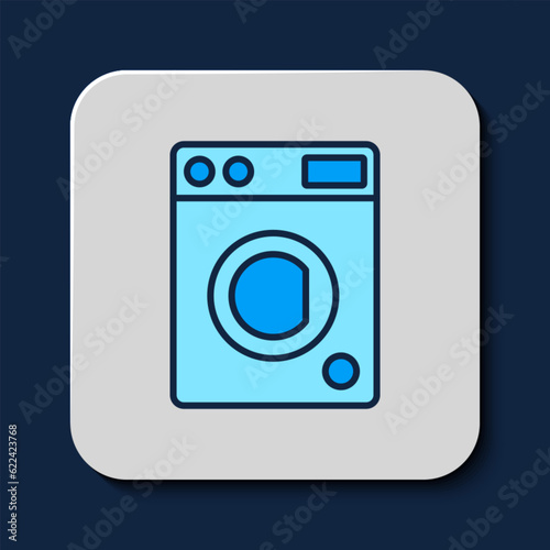 Filled outline Washer icon isolated on blue background. Washing machine icon. Clothes washer - laundry machine. Home appliance symbol. Vector