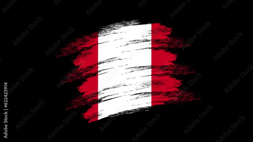 4K Paint Brush Peru Flag with Alpha Channel. Waving Brushed Peruvian Banner. Transparent Background Texture Fabric Pattern High Detail.