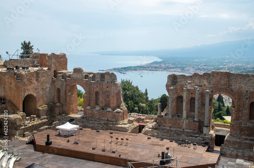 View from the ancient Greek Theater in Taormina, Sicilia, Italy