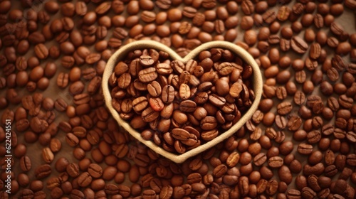 coffee beans in a heart shape on a wooden background