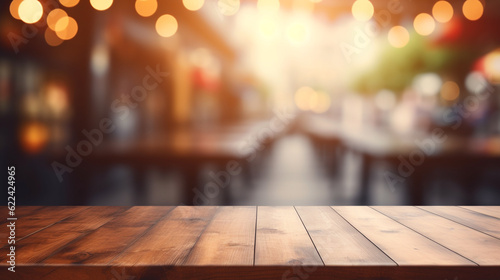 Wooden table defocused background