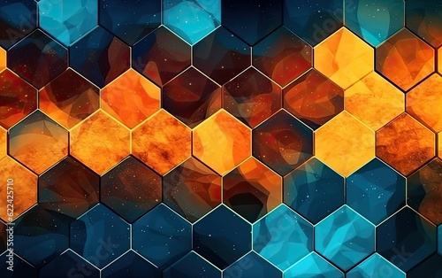 Abstract blue technology hexagonal background. Created with Generative AI technology.