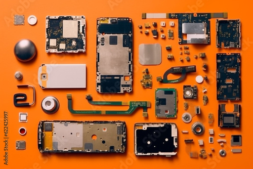 Disassembled iPhone, parts that make up an iPhone