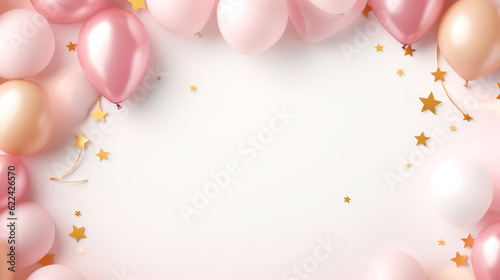 Party balloons background, pink balloons on a white background