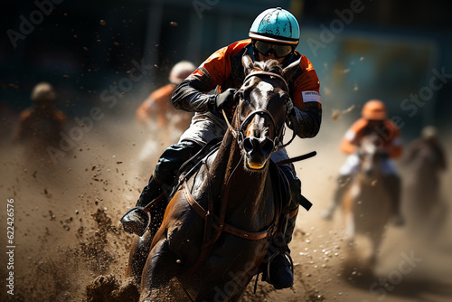 Jockey riding a horse, action shot horse racing