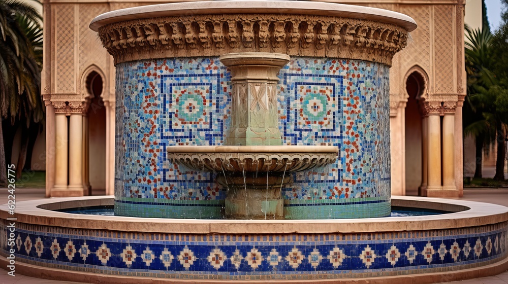Obraz premium Morocco. Decorated fountain with mosaic tiles in Rabat Generative AI